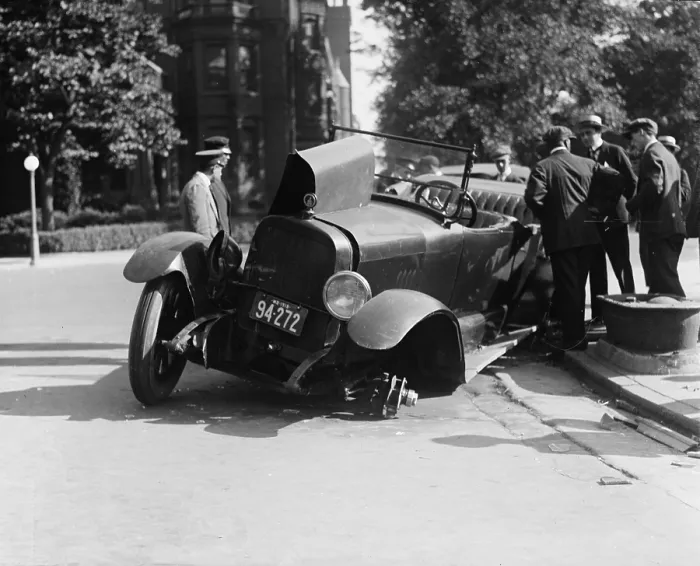 Framed Print : Auto accident, closeup of a car accident, photograph circa 1918-1920