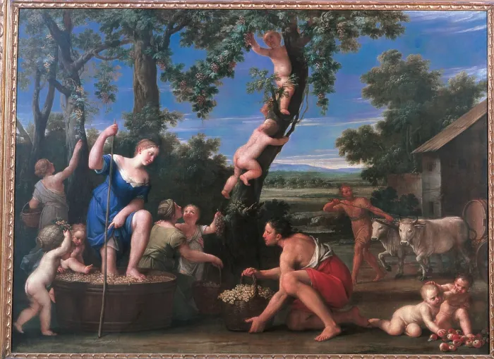 Framed Print : Autumn or Fall, by Marcantonio Franceschini, 1716, 18th Century, oil on canvas, cm 127 x 173 - Italy, Emilia Romagna, Bologna, National Picture Gallery. Acquired in 1967. All