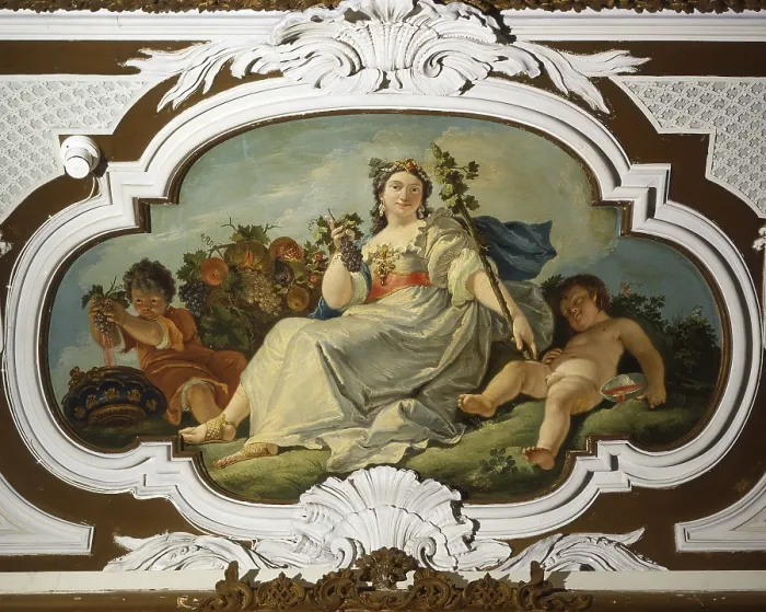 Framed Print : Autumn, by Francesco Fontebasso, 18th Century, canvas on ceiling - Italy, Veneto, Venice, Contarini del Bovolo Palace. Whole artwork view Framed Print : Autumn, by Francesco Fontebasso, 18th Century, canvas on ceiling - Italy, Veneto, Venice, Contarini del Bovolo Palace. Whole artwork view
