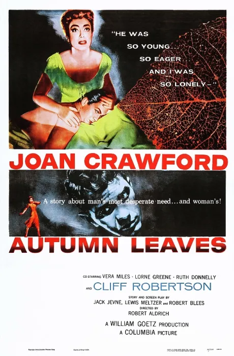 Framed Print : AUTUMN LEAVES, top l-r: Cliff Robertson, Joan Crawford, bottom: Cliff Robertson on poster art, 1956