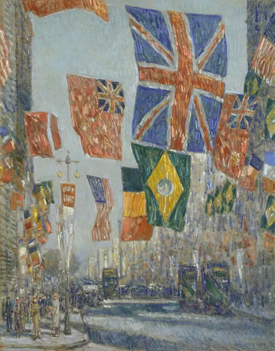Framed Print : AVENUE OF THE ALLIES, GREAT BRITAIN, by Childe Hassam, 1918, American painting, oil on canvas
