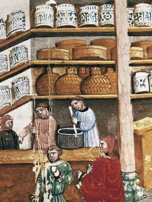 Framed Print : AVICENNA (980-1037). Detail with pharmacy scene. Venetian edition. Miniature Painting. SPAIN. Salamanca. Salamanca University Library. AISA / Everett Collection**US SALES ONLY**
