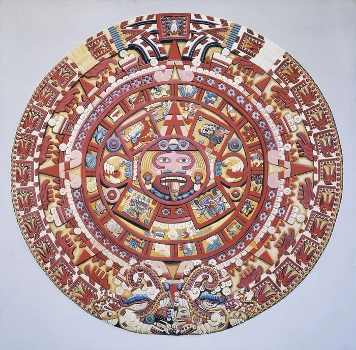 Framed Print : Aztec calendar (1479), also named 'Piedra del Sol' (Solar Stone) or 'Tonalpohualli'. MEXICO. Mexico City. National Museum of Anthropology