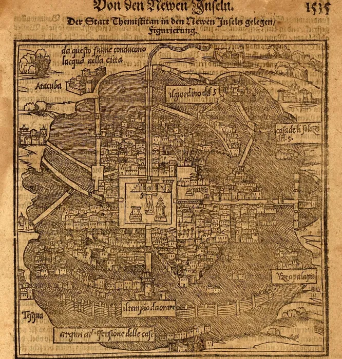 Framed Print : Aztec capital, Tenochtitlan, now Mexico City, from a 1597 map by Sebastian Munster
