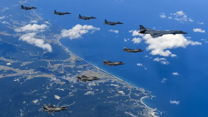 Framed Print : US B-1B Lancer flies with the South Korean Air Force over the Korean Peninsula, Sept. 18, 2017
