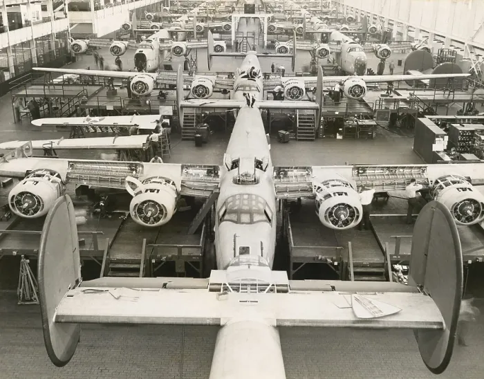 Framed Print : B-24 Liberator bombers on a production line at the Ford Willow Run plant, Michigan, Feb. 12, 1943 (BSLOC_2020_2_122)