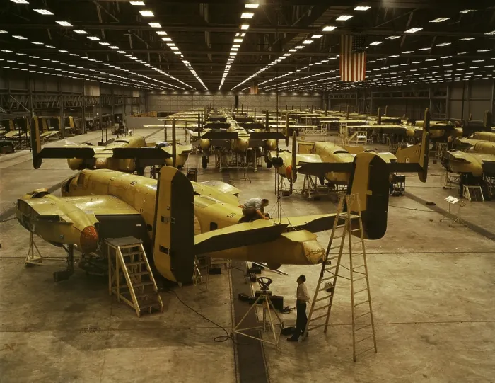Framed Print : B-25 bombers on the assembly line at North American Aviation during World War 2. Kansas City, during World War 2, Oct. 1942. (BSLOC_2013_14_126) Framed Print : B-25 bombers on the assembly line at North American Aviation during World War 2. Kansas City, during World War 2, Oct. 1942. (BSLOC_2013_14_126)