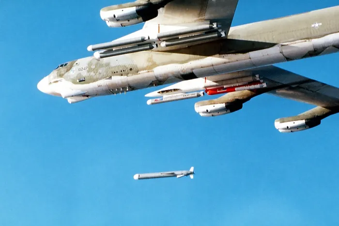 Framed Print : B-52 aircraft releasing an Tomahawk air-launched cruise missile. Dec. 6 1979. (BSLOC_2011_12_208)