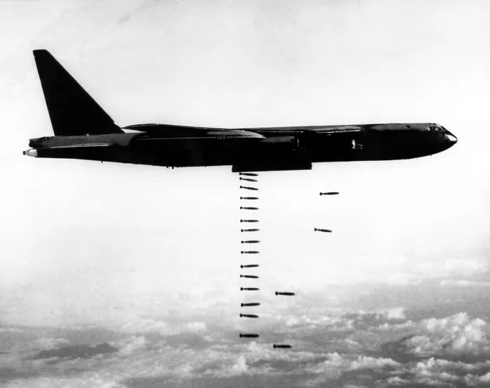 Framed Print : A B-52 Stratofortress releases bombs on Vietnamese troop concentrations in South Vietnam, March 31, 1967. Courtesy: CSU Archives / Everett Collection