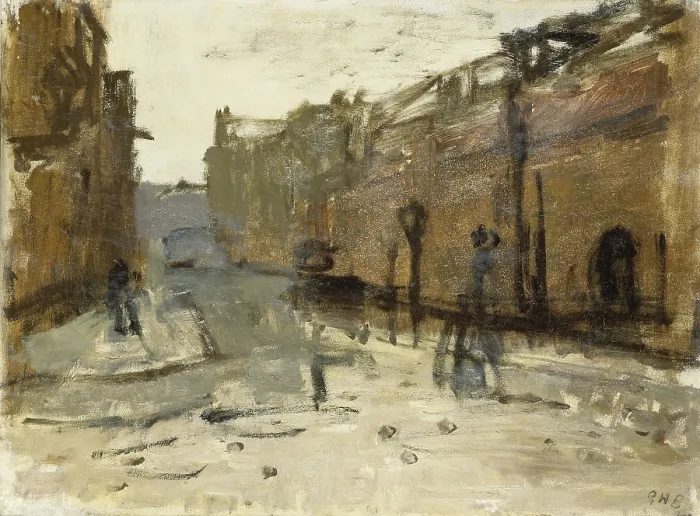 Framed Print : De Baan in Rotterdam, by George Hendrik Breitner, c. 1880-1923, Dutch painting, oil on panel. Abstract study of junction with the Painter Lane. (BSLOC_2016_1_112)