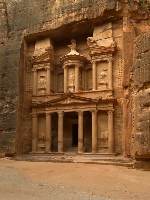 Framed Print : Bab el Siq Treasury (Al Khazneh), 1st Century A.D. carved stone, 39 x 28 m - Jordan, Petra, Bab el Siq. Whole artwork view