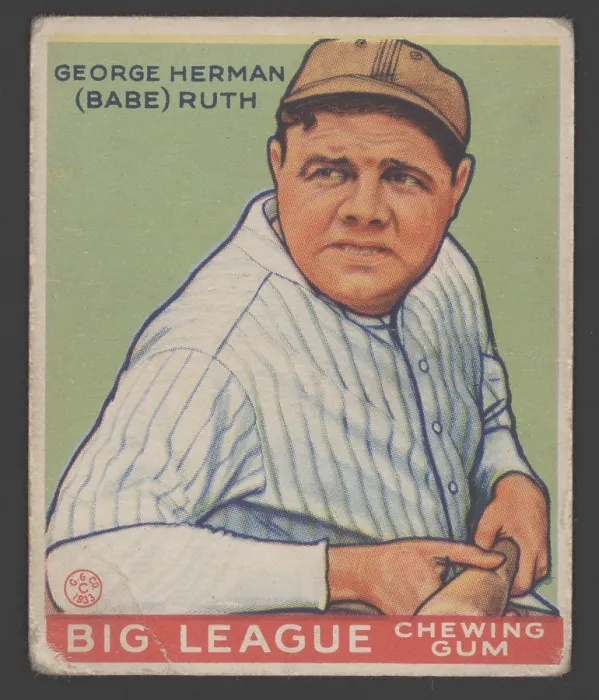 Framed Print : Babe Ruth 1933 baseball card by Big League Chewing Gum. (BSLOC_2015_17_31)