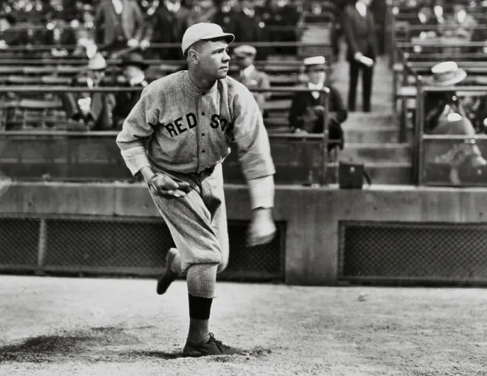 Framed Print : Babe Ruth as a left-handed pitcher for the Boston Red Sox. Ca. 1914-19. (BSLOC_2015_17_21)