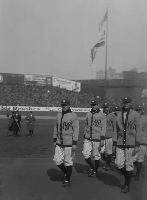 Framed Print : Babe Ruth and teammates marching at the opening of the season in Yankee Stadium, April 18, 1923. (BSLOC_2015_17_23) Framed Print : Babe Ruth and teammates marching at the opening of the season in Yankee Stadium, April 18, 1923. (BSLOC_2015_17_23)