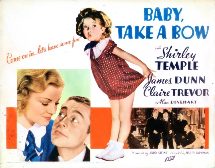 Framed Print : BABY TAKE A BOW, lobbycard, large figures, from left: Claire Trevor, James Dunn, Shirley Temple, 1934 TM and Copyright 20th Century Fox Film Corp. All rights reserved