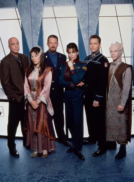 Framed Print : BABYLON 5, Jerry Doyle, Mira Furlan, Bruce Boxleitner, Tracy Scoggins, Jeff Conaway, Bill Mumy, (Season 5), 1993-98. ph. Chris Cuffaro Framed Print : BABYLON 5, Jerry Doyle, Mira Furlan, Bruce Boxleitner, Tracy Scoggins, Jeff Conaway, Bill Mumy, (Season 5), 1993-98. ph. Chris Cuffaro