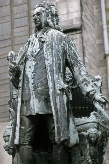 Framed Print : BACH, Johann Sebastian (1685-1750). Monument to Bach situated near the Church of St. Thomas of Leipzig. Sculpture on bronze. GERMANY. SAXONY. Leipzig