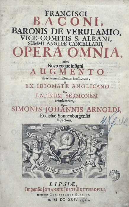 Framed Print : BACON, Francis (1561-1626). 'Opera Omnia' by Francis Bacon. Cover. Published in Leipzig (1694). SPAIN. Barcelona
