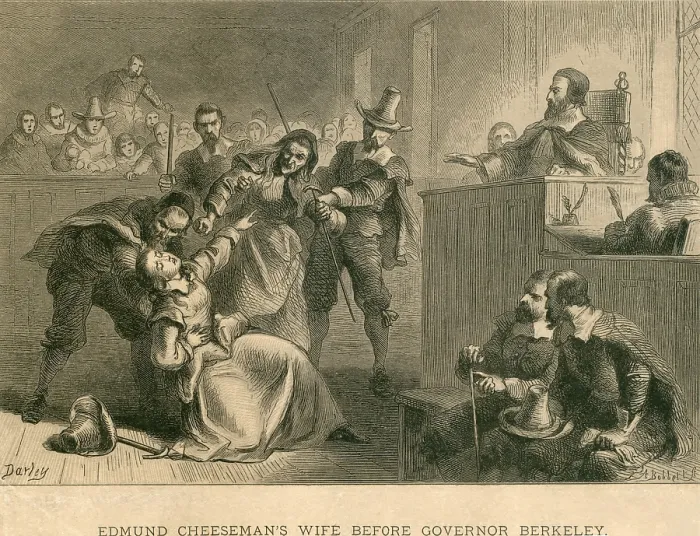 Framed Print : Bacon's Rebellion, Virginia 1677. Wife of Edmund Cheeseman faints as Governor Berkeley rejects her plea to spare her husband's life