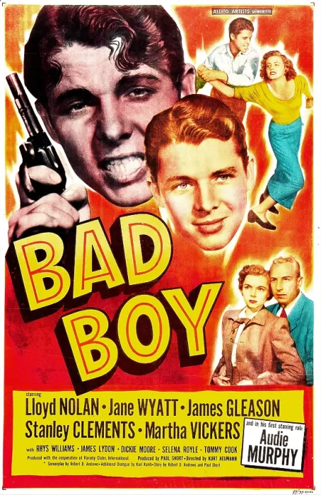 Framed Print : BAD BOY, US poster, center: Audie Murphy, top right from left: Audie Murphy, Martha Vickers, bottom right from left: Jane Wyatt, Lloyd Nolan, 1949 Framed Print : BAD BOY, US poster, center: Audie Murphy, top right from left: Audie Murphy, Martha Vickers, bottom right from left: Jane Wyatt, Lloyd Nolan, 1949
