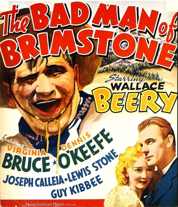 Framed Print : THE BAD MAN OF BRIMSTONE, from left: Wallace Beery, Virginia Bruce, Dennis O'Keefe on window card, 1937 Framed Print : THE BAD MAN OF BRIMSTONE, from left: Wallace Beery, Virginia Bruce, Dennis O'Keefe on window card, 1937