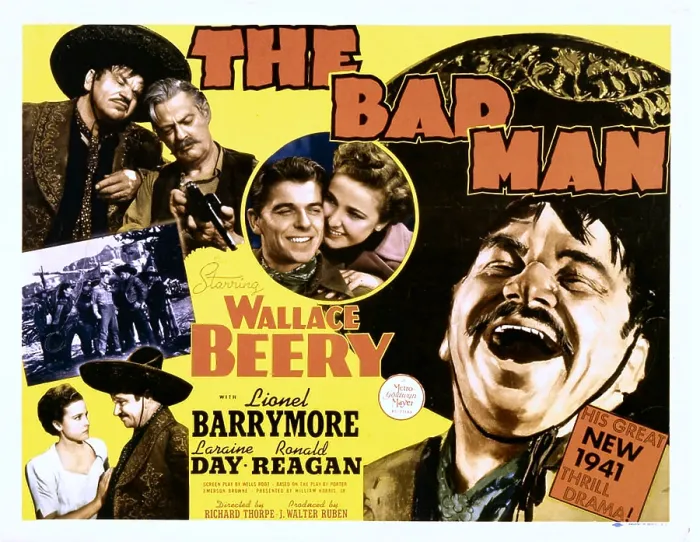 Framed Print : THE BAD MAN, left from top: Wallace Beery, Lionel Barrymore, bottom left: Laraine Day, Wallace Beery, center from left: Ronald Reagan, Laraine Day, far right: Wallace Beery, 1941