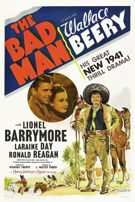 Framed Print : THE BAD MAN, US poster, from left: Ronald Reagan, Laraine Day, Wallace Beery, 1941
