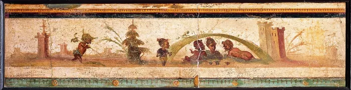 Framed Print : Badge with Pygmei, by unknown artist, 10-37, 1st Century A.D. ripped fresco, 28 x 95 cm - Italy, Campania, Naples, National Archaeological Museum, Room LXXVII, inv. 9099 Framed Print : Badge with Pygmei, by unknown artist, 10-37, 1st Century A.D. ripped fresco, 28 x 95 cm - Italy, Campania, Naples, National Archaeological Museum, Room LXXVII, inv. 9099