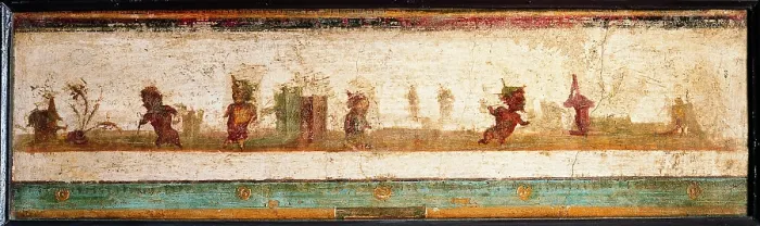 Framed Print : Badge with Pygmies, by unknown artist, 10-37, 1st Century A.D. ripped fresco, 28 x 82 cm - Italy, Campania, Naples, National Archaeological Museum, Room LXXVII, inv. 9098