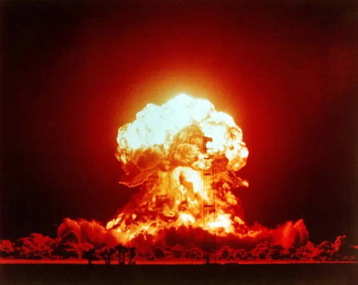 Framed Print : The BADGER shot was a 23 kiloton nuclear bomb. Over 2, 000 US soldiers were within 3.7 kilometers of the explosion and some moved as close a 460 kilometers after the blast