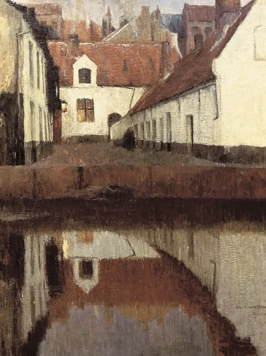 Framed Print : BAERTSOEN, Albert (1866-1922). Little Town on the Edge of Water (Flanders). 1899. Oil on canvas. FRANCE. Paris. Muse d'Orsay (Orsay Museum)