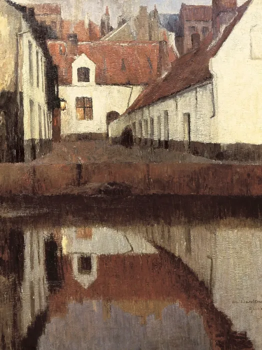 Framed Print : BAERTSOEN, Albert (1866-1922). Little Town on the Edge of Water (Flanders). 1899. Oil on canvas. FRANCE. Paris. Musee d'Orsay (Orsay Museum)