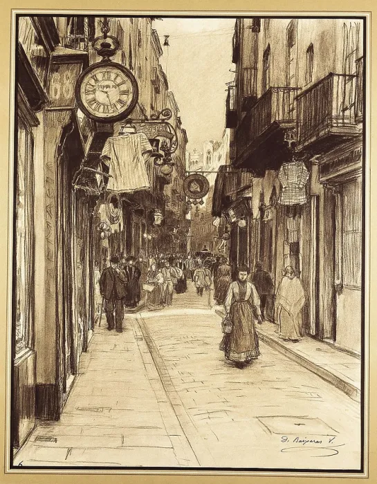 Framed Print : BAIXERAS i VERDAGUER, Dions (1862-1943). Plateria street towards Plaza del Angel (Angel's Square). Drawing. SPAIN. Barcelona. Barcelona City History Museum Framed Print : BAIXERAS i VERDAGUER, Dions (1862-1943). Plateria street towards Plaza del Angel (Angel's Square). Drawing. SPAIN. Barcelona. Barcelona City History Museum