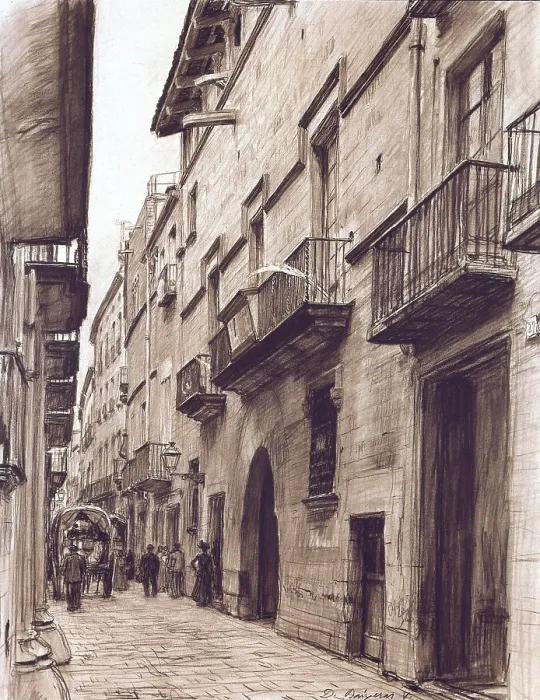 Framed Print : BAIXERAS i VERDAGUERDions (1862-1943). Montcada Street. Drawing. SPAIN. Barcelona. Barcelona City History Museum. AISA / Everett Collection (140080)**US SALES ONLY**