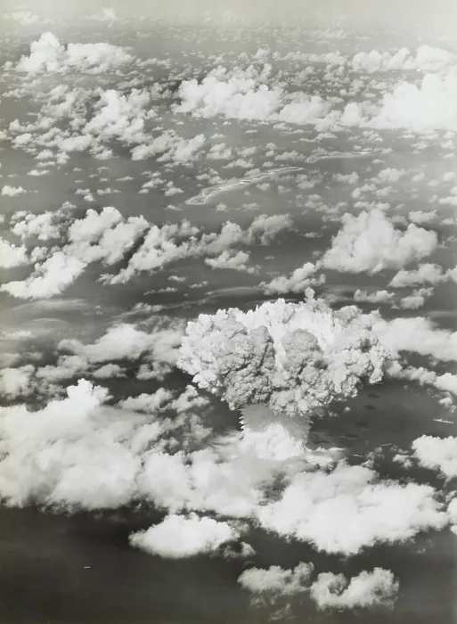 Framed Print : The BAKER test of Operation Crossroads, July 25, 1946. The fireball and mushroom cloud and water column emerge rise from the ocean surface Framed Print : The BAKER test of Operation Crossroads, July 25, 1946. The fireball and mushroom cloud and water column emerge rise from the ocean surface