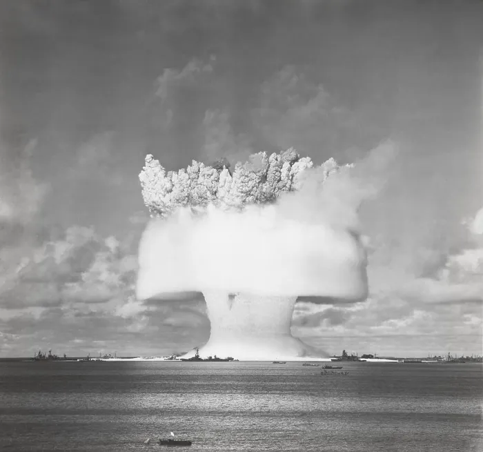 Framed Print : The BAKER test of Operation Crossroads, July 25, 1946. 2 seconds after the underwater detonation, the birthday cake on a platter stage of the explosion cloud formed Framed Print : The BAKER test of Operation Crossroads, July 25, 1946. 2 seconds after the underwater detonation, the birthday cake on a platter stage of the explosion cloud formed