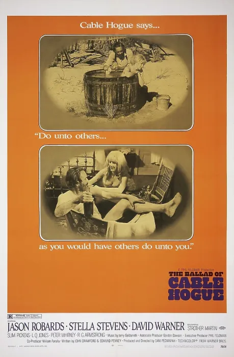 Framed Print : THE BALLAD OF CABLE HOGUE, US poster art, top and bottom inserts, from left: Jason Robards, Stella Stevens, 1970