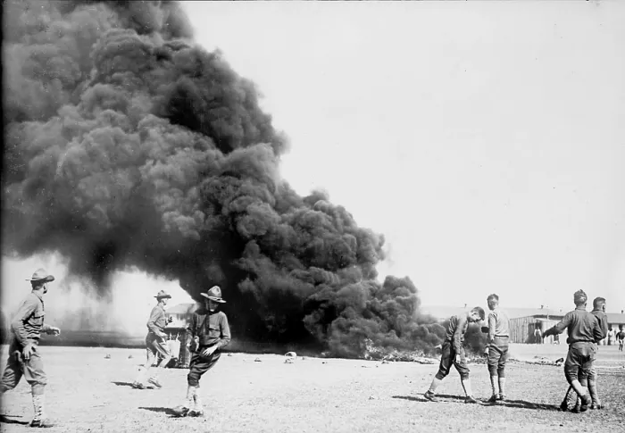 Framed Print : Balloon accident, the explosion of an airship, Fort Sill, Oklahoma, circa 1918-1921 Framed Print : Balloon accident, the explosion of an airship, Fort Sill, Oklahoma, circa 1918-1921