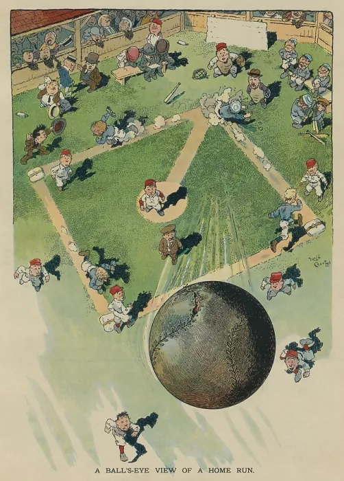 Framed Print : BALL'S-EYE VIEW OF A HOME RUN, by Will Crawford, 1913