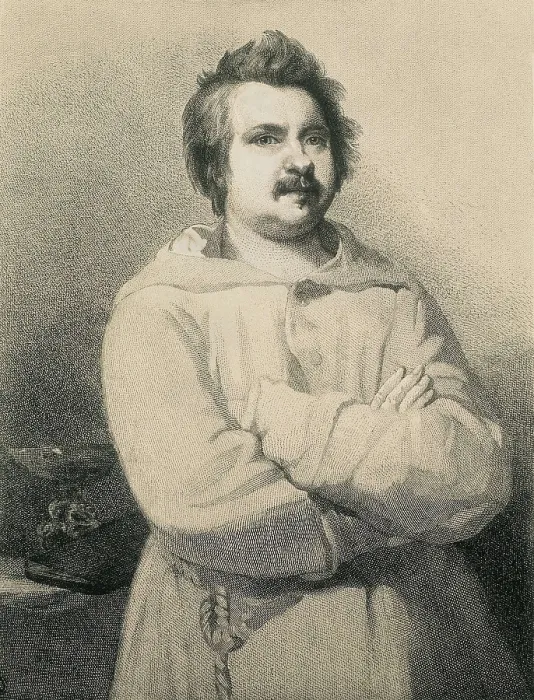 Framed Print : BALZAC, Honor de (1799-1850). Portrait of Balzac wearing a monk's habit; executed after Louis Boulanger's painting that is preserved in the Fine Arts Museum of Tours