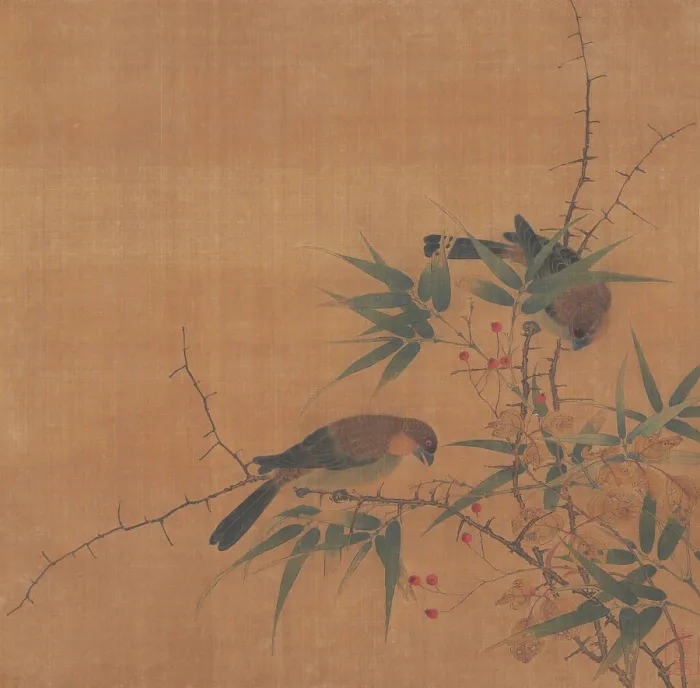 Framed Print : BAMBOO BRANCH WITH BERRIES AND BIRDS, 17th c. Chinese painting, Qing dynasty, ink, color on silk. Birds were one of the major subjects of Chinese painters Framed Print : BAMBOO BRANCH WITH BERRIES AND BIRDS, 17th c. Chinese painting, Qing dynasty, ink, color on silk. Birds were one of the major subjects of Chinese painters