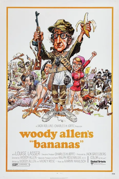 Framed Print : BANANAS, movie poster illustrated by Jack Davis, 1971