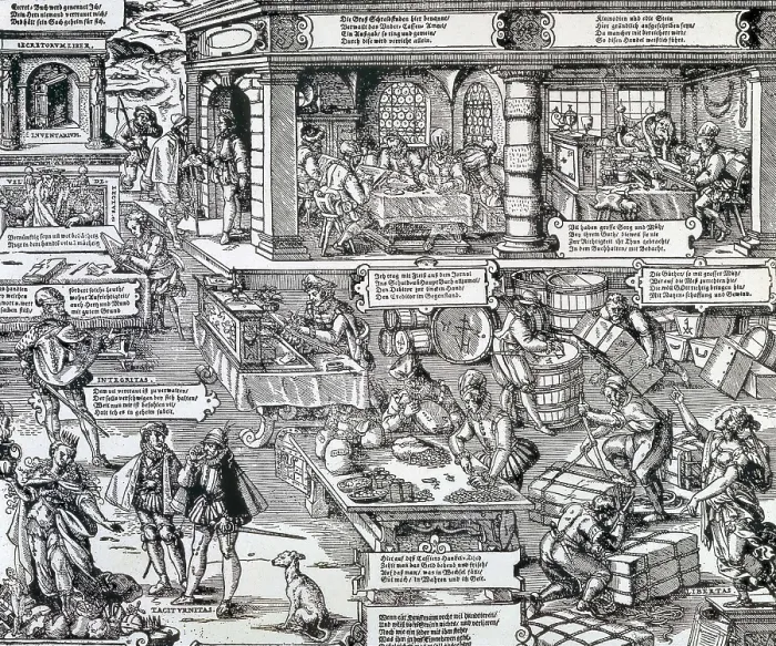 Framed Print : Bank, Economy and Trade, German engraving of the 17th c. Xylography. FRANCE. Paris. National Library. AISA / Everett Collection**US SALES ONLY**