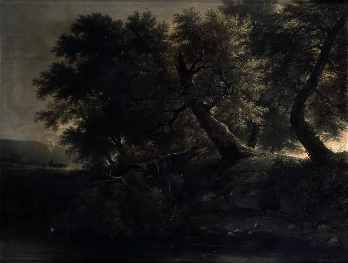 Framed Print : Bank with plants blowing in the wind, by Giuseppe Cannella, 1831, 19th Century, oil on canvas - Italy, Lombardy, Milan, Brera Collection. Whole artwork view
