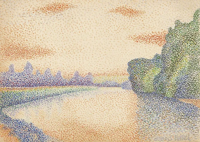 Framed Print : The Banks of the Marne at Dawn, by Albert Dubois-Pillet, 1888, French post-impressionist watercolor painting