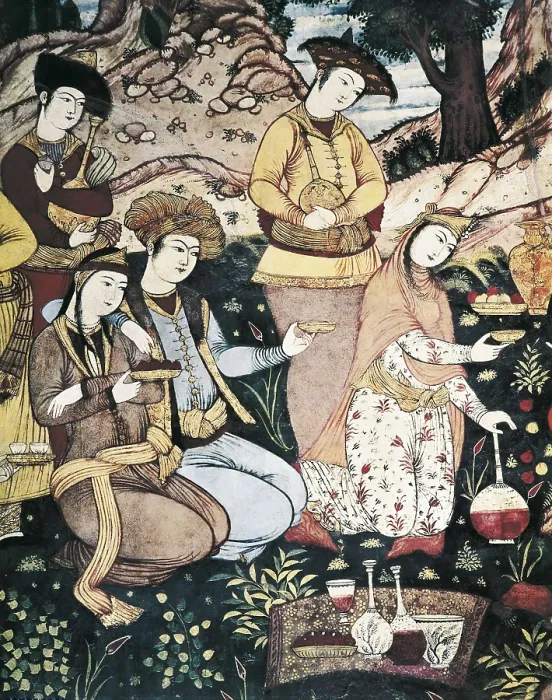 Framed Print : Banquet of Abbas I. 17th c. IRAN. Esfahan. Chehel Sotoun - The Palace of forty columns. Detail. Persian art. Fresco. AISA / Everett Collection**US SALES ONLY**