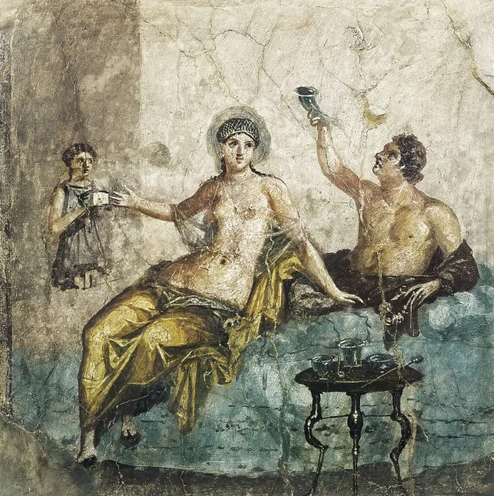 Framed Print : Banquet scene. 1st c. Roman art. Early Empire. Fresco. ITALY. Naples. National Museum of Archaeology. Proc: ITALY. Herculaneum. AISA / Everett Collection**US SALES ONLY**