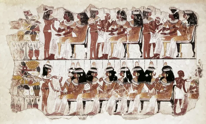 Framed Print : Banquet scene. ca. 1350 BC. 18th Dynasty. Wall painting from the tomb of Nebamun. Egyptian art. New Kingdom. Painting. UNITED KINGDOM. London. The British Museum. Proc: EGYPT
