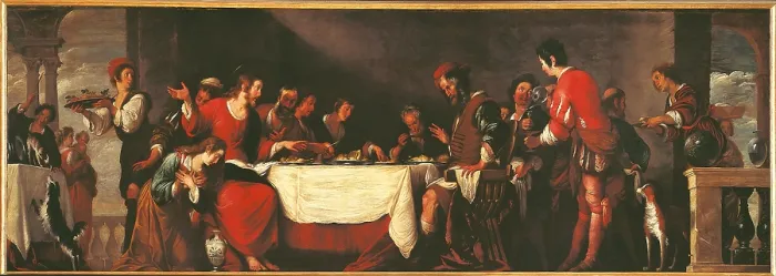 Framed Print : Banquet at St Simons Home, by Bernardo Strozzi, 1635 - 1640, 17th Century, oil on canvas, cm 257 x 737 - Italy, Veneto, Venice, Accademia Art Galleries. All