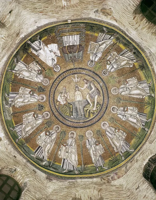 Framed Print : Baptism of Christ. end 5th c. ITALY. Ravenna. Arian Baptistry. Cupola. Early Byzantine art. Mosaic. AISA / Everett Collection**US SALES ONLY** Framed Print : Baptism of Christ. end 5th c. ITALY. Ravenna. Arian Baptistry. Cupola. Early Byzantine art. Mosaic. AISA / Everett Collection**US SALES ONLY**